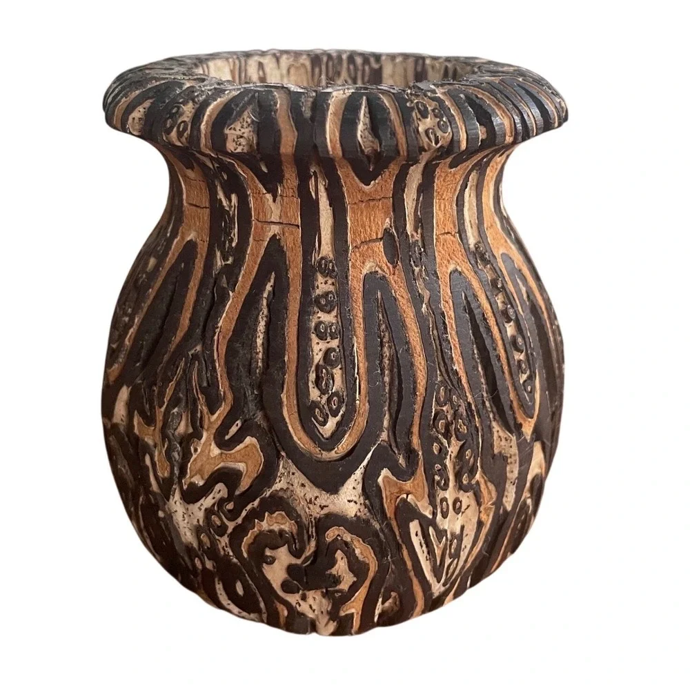 Vintage Handcrafted‎ New Zealand Ponga Craft Tree Fern Vase 4.5